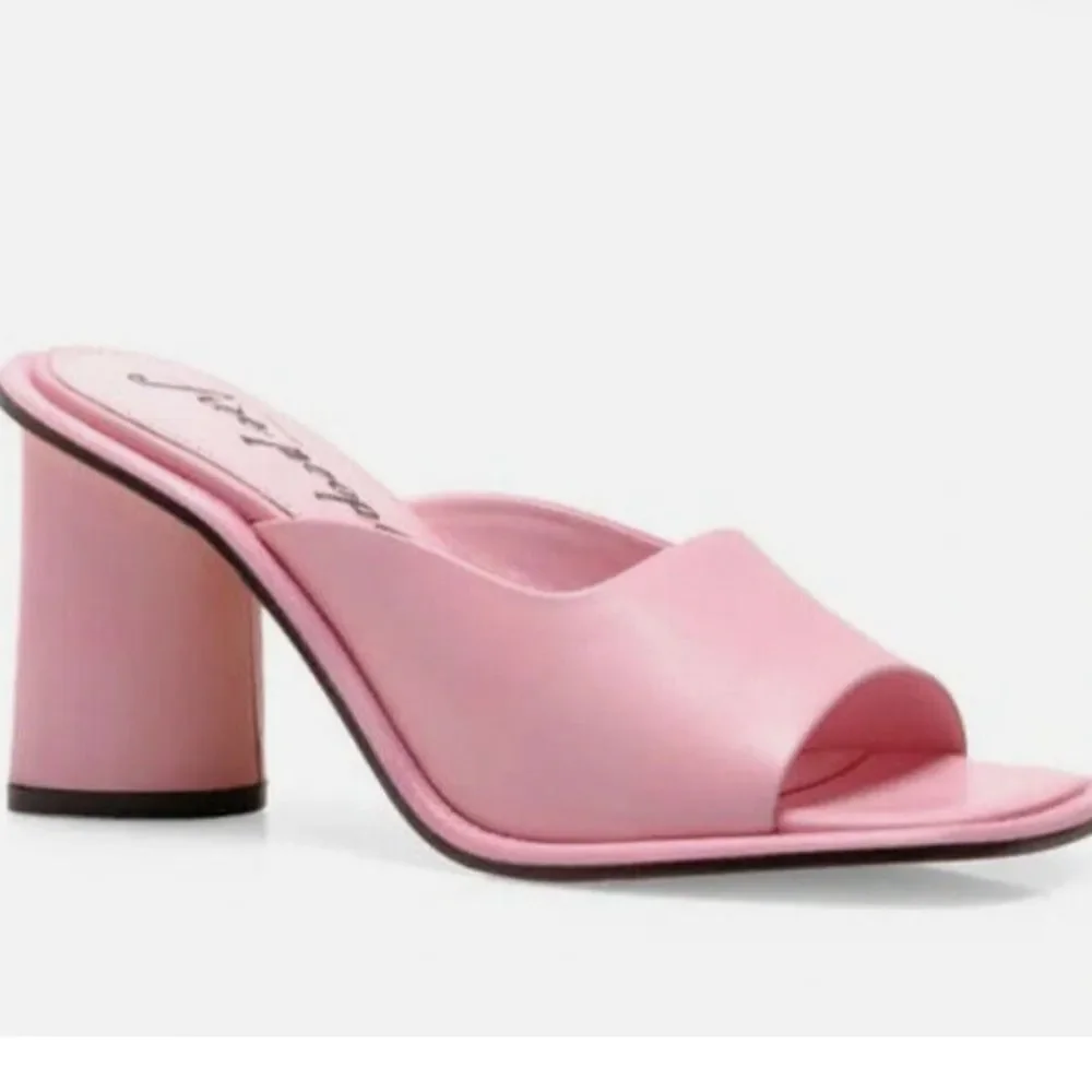 Free People Size 38.5 Worn Pink Open Toe Heals Mandi Leather Mules Pink Lemonade